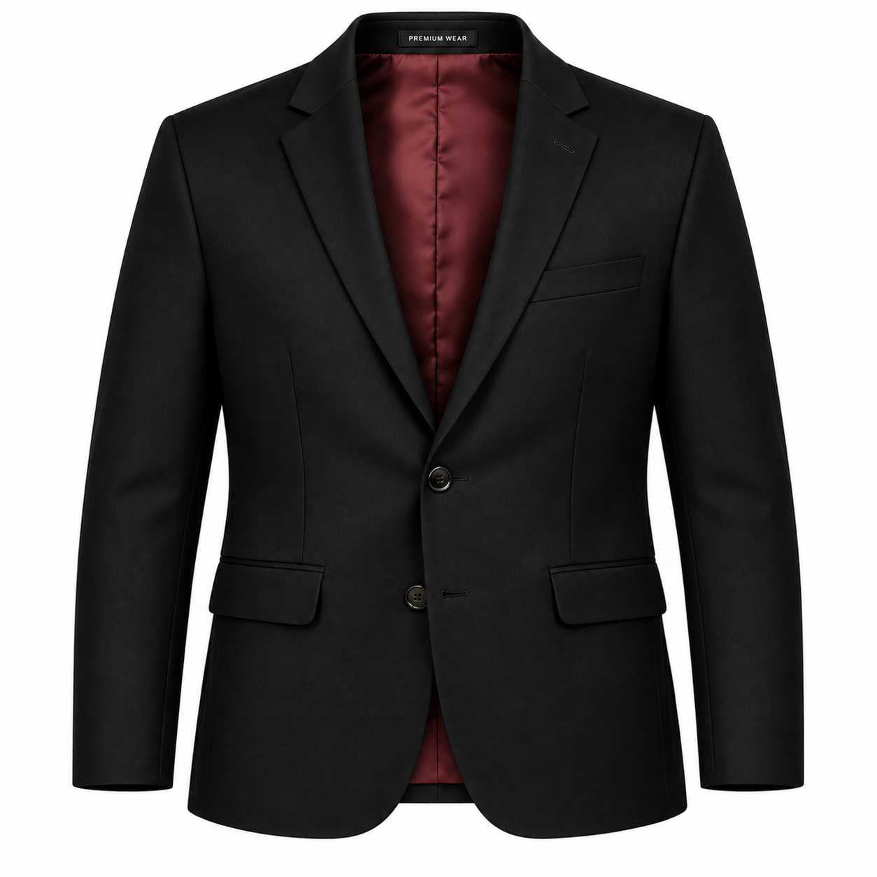 Men's Crimson-Lined Slim Fit Formal Blazer - Pitch Black