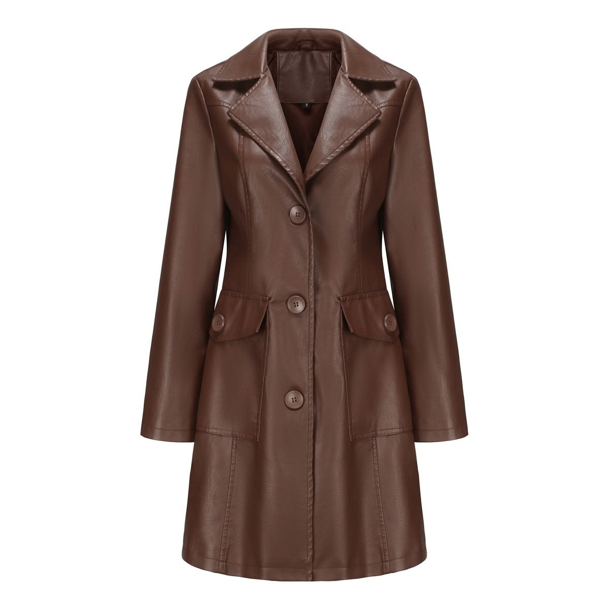 Women Burgundy Belted Faux Leather Trench Coat