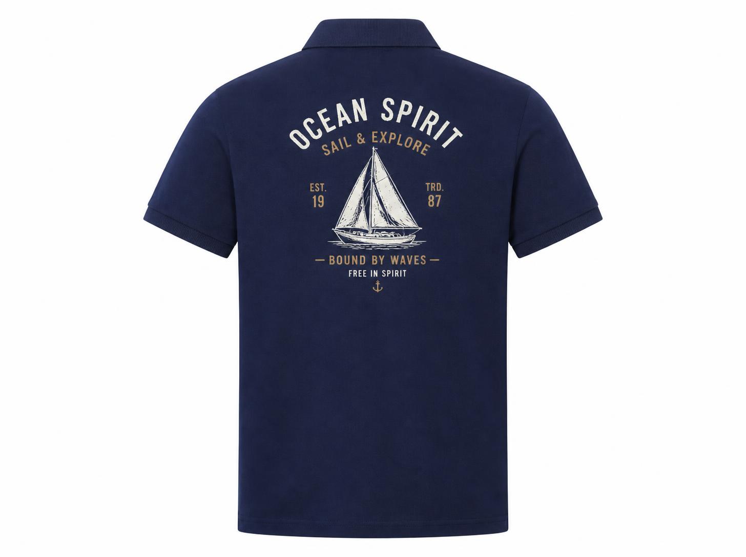 Men's 'Ocean Spirit' Nautical Graphic Polo T-Shirt - Navy Blue