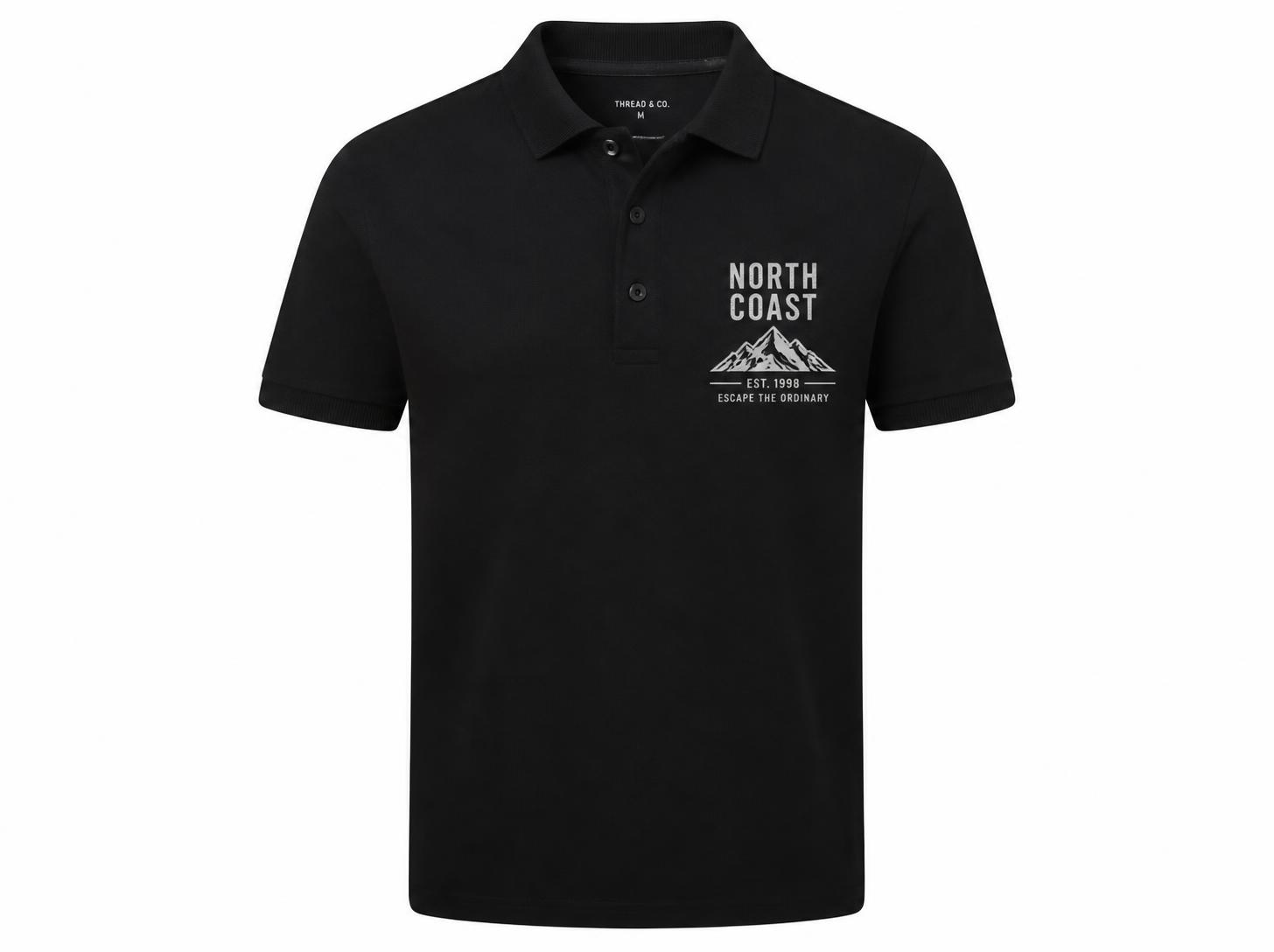 Men's 'North Coast' Mountain Graphic Polo T-Shirt - Pitch Black