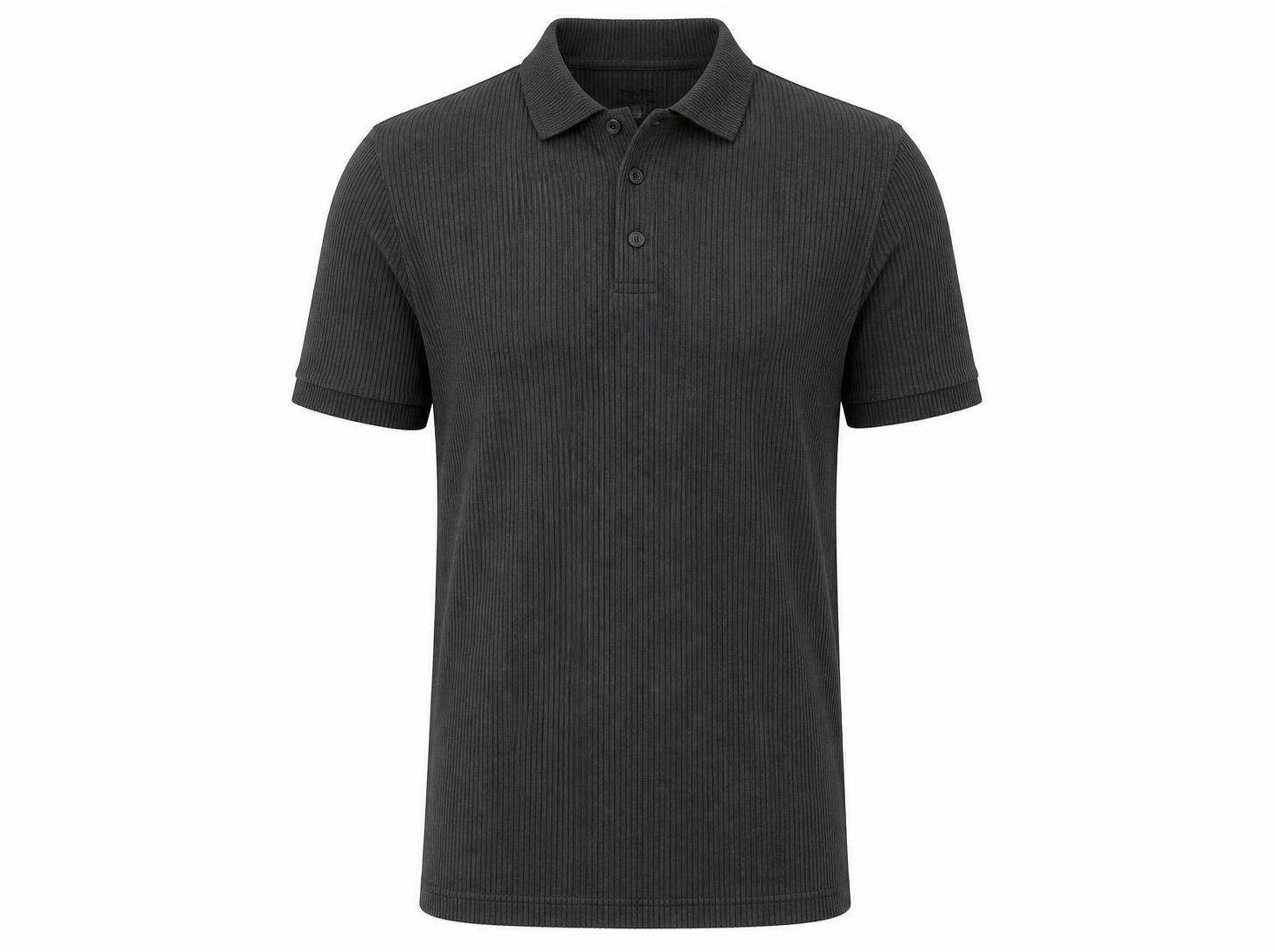 Men's Textured Vertical Rib Knit Polo T-Shirt - Charcoal Grey
