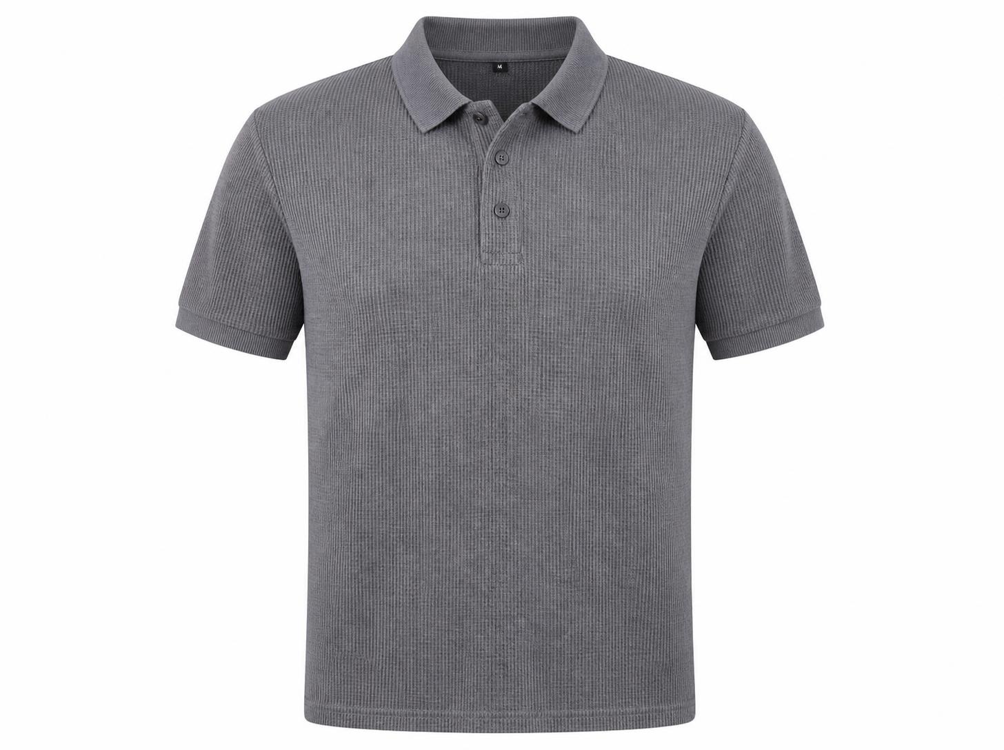 Men's Textured Waffle Knit Polo T-Shirt - Smoke Grey