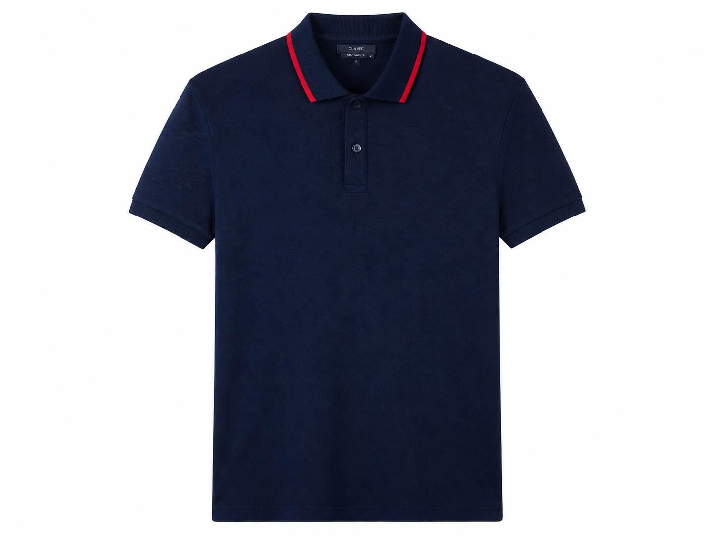 Men's Tipped Collar Pique Polo T-Shirt - Navy & Red