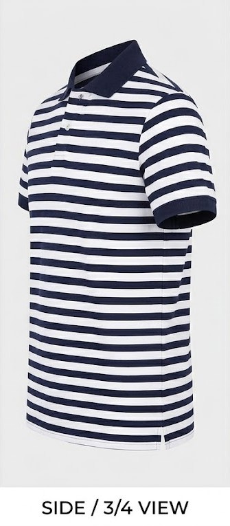 Men's Nautical Striped Pique Polo T-Shirt - Navy & White