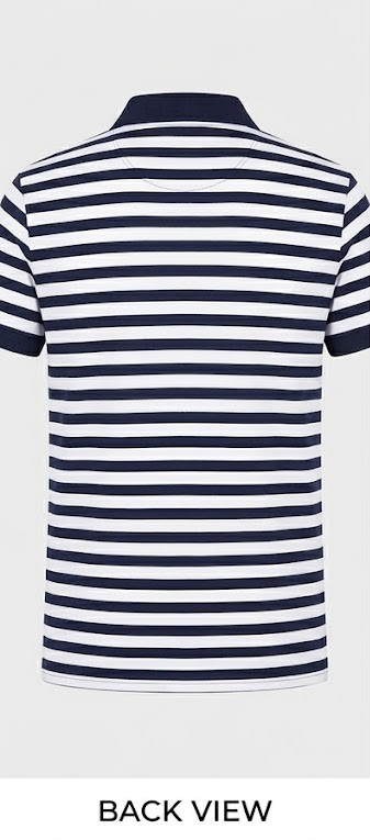 Men's Nautical Striped Pique Polo T-Shirt - Navy & White