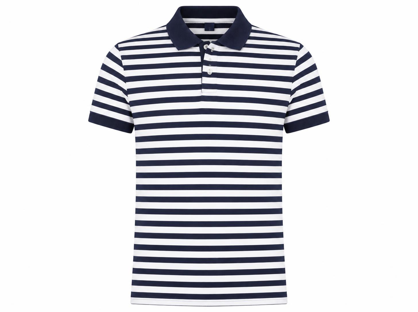 Men's Nautical Striped Pique Polo T-Shirt - Navy & White