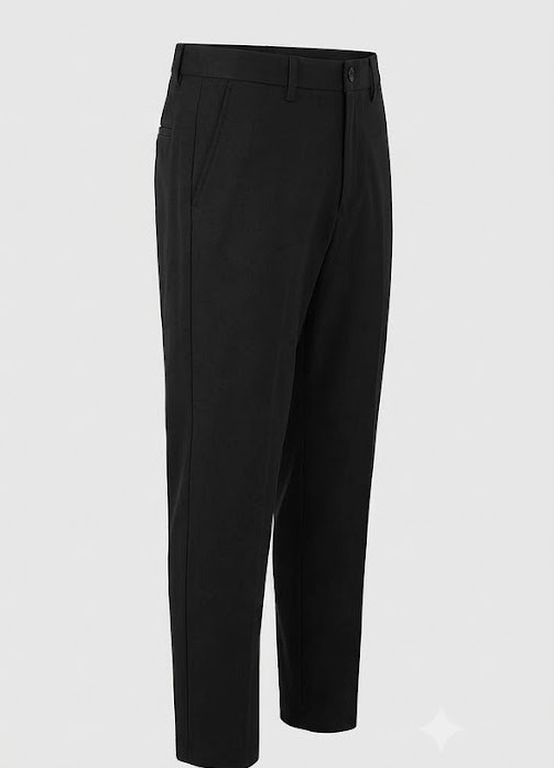 Men's Slim Fit Formal Creased Trousers - Solid Black