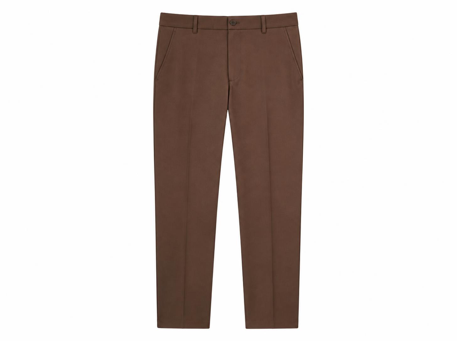 Men's Classic Straight Creased Dress Trousers - Walnut Brown