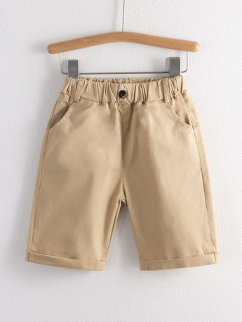 Boys Beige Cotton Casual Shorts
