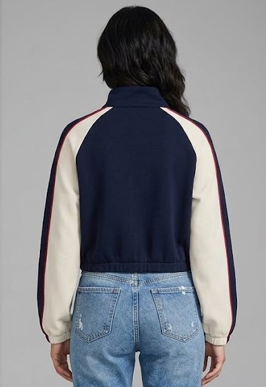 Women Navy Contrast Panel Track Jacket