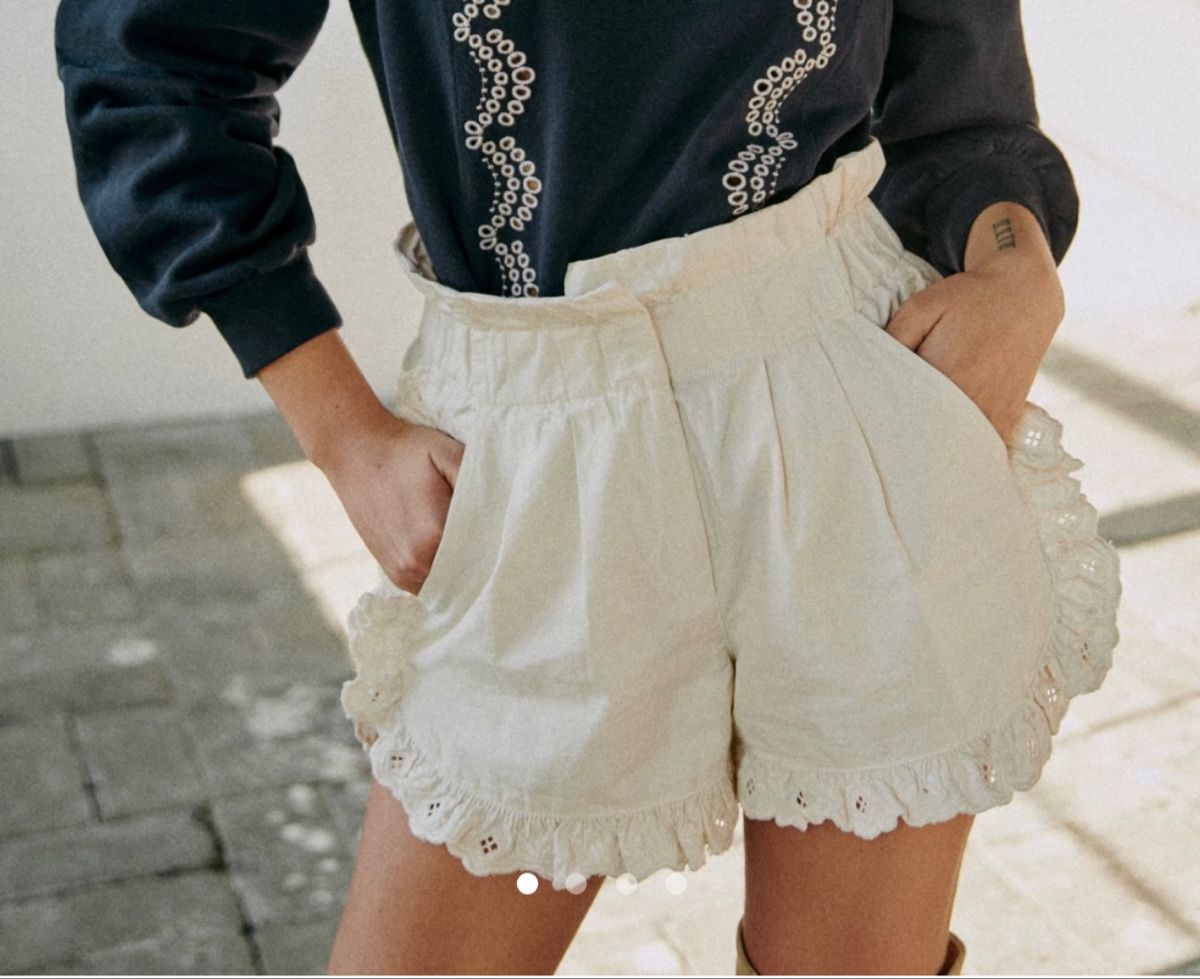 Girls White Ruffle Trim Cotton Shorts