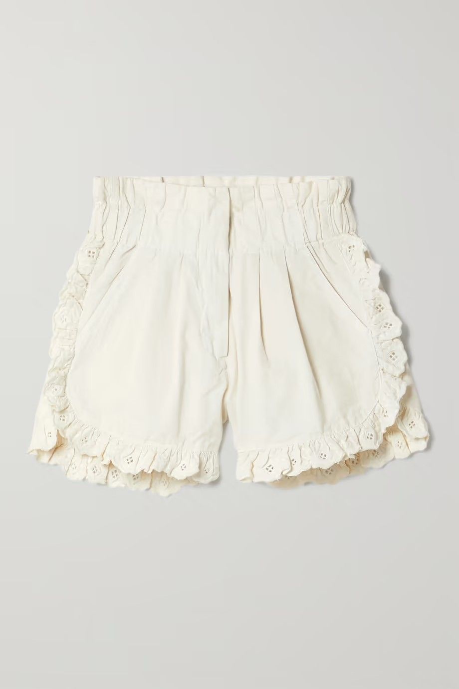 Girls White Ruffle Trim Cotton Shorts