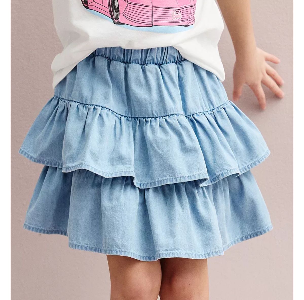 Girls Blue Tiered Denim Skirt Shorts