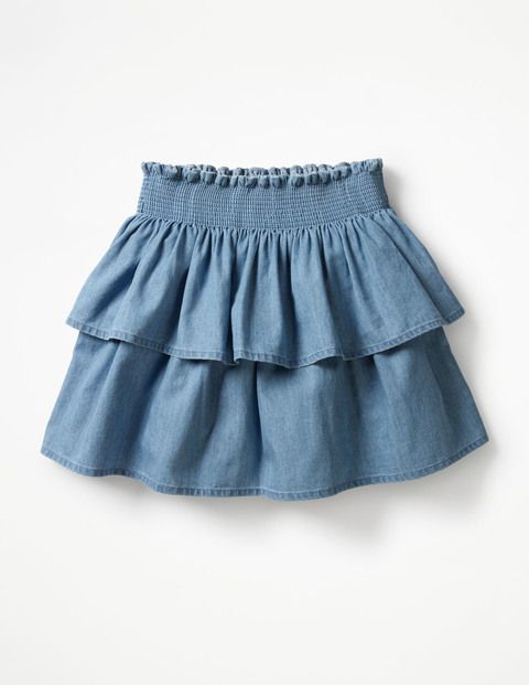 Girls Blue Tiered Denim Skirt Shorts