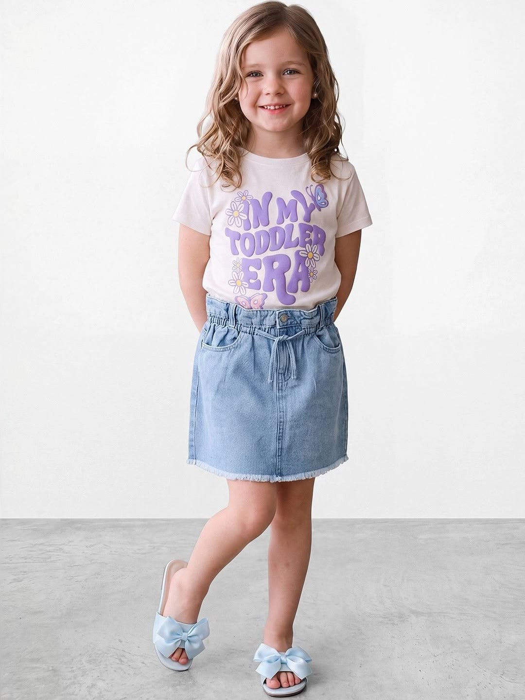 Girls Light Blue Frayed Denim Skirt Shorts