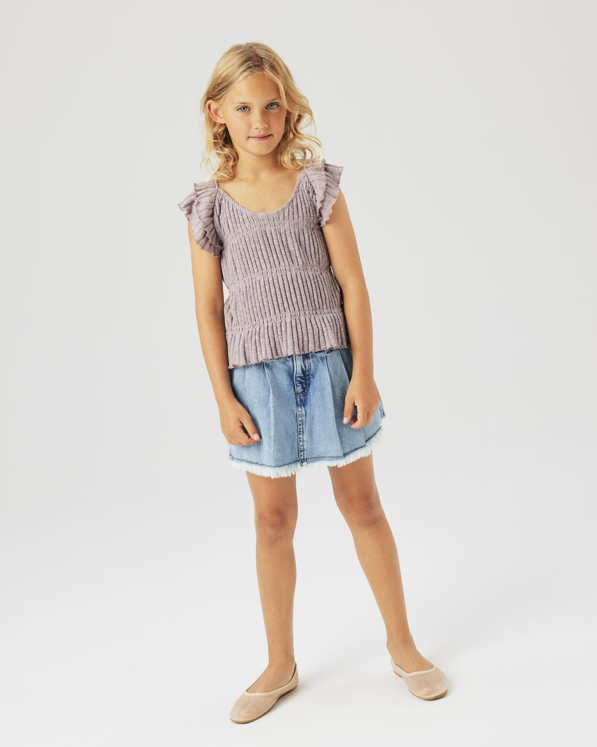 Girls Light Blue Frayed Denim Skirt Shorts