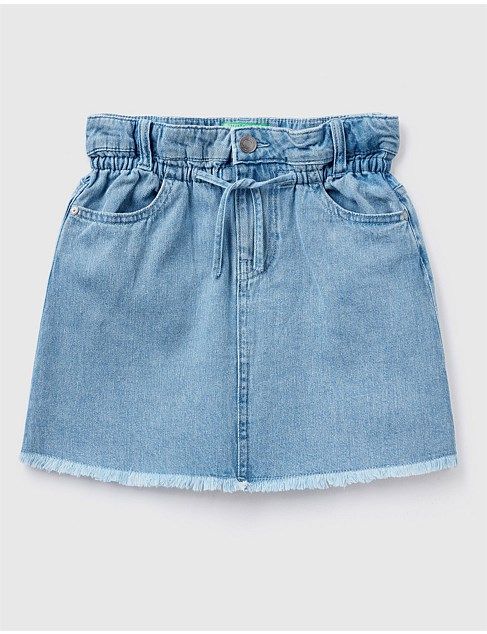 Girls Light Blue Frayed Denim Skirt Shorts