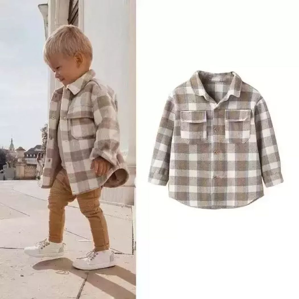 Kids Beige Check Long Sleeve Shirt