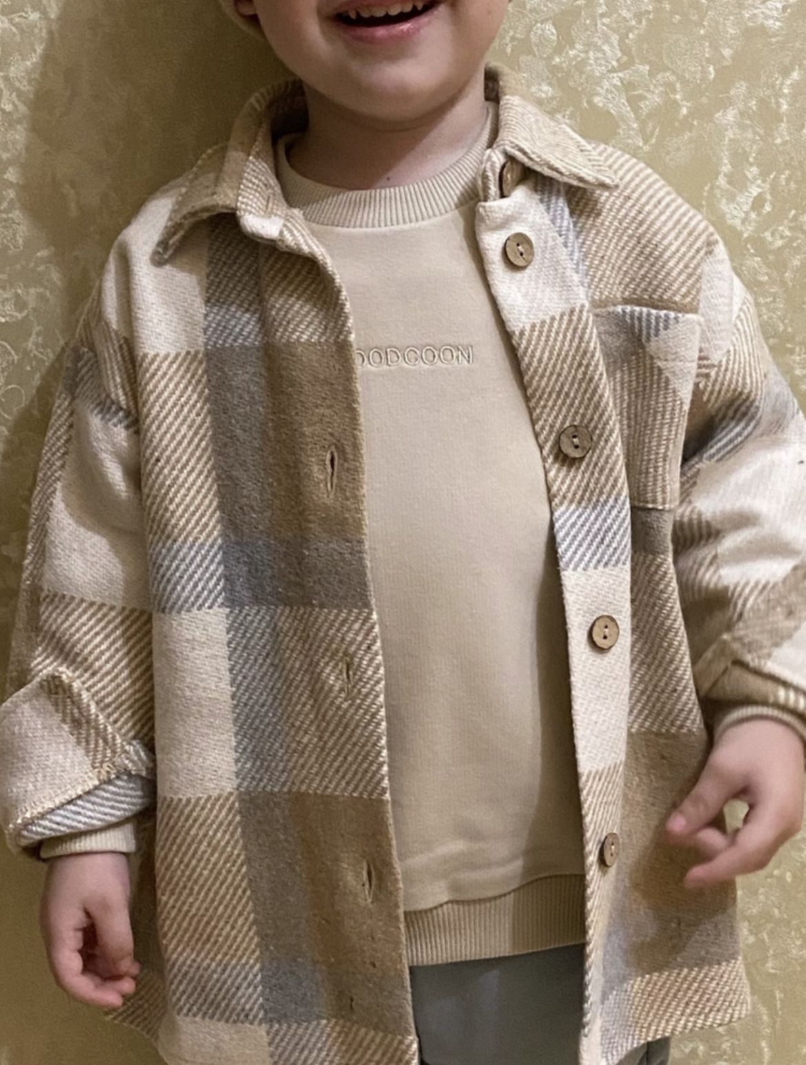 Kids Beige Check Long Sleeve Shirt