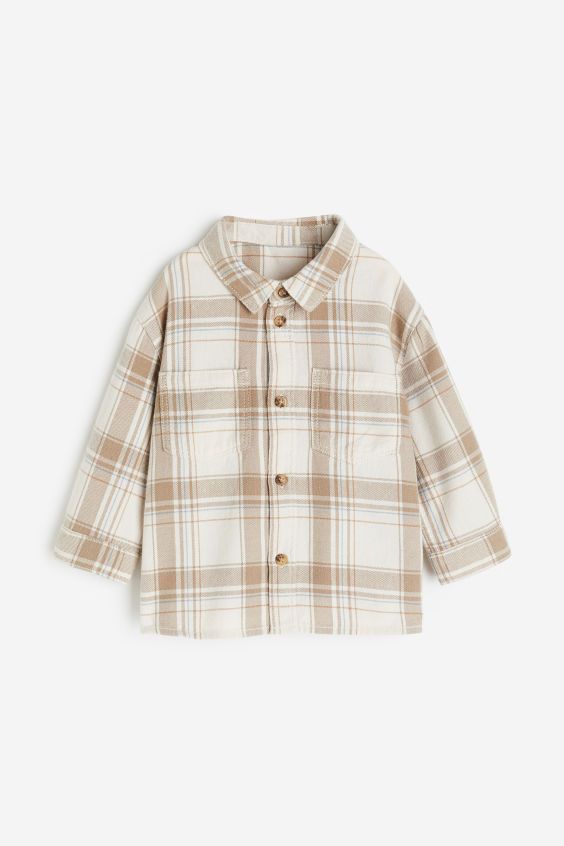 Kids Beige Check Long Sleeve Shirt