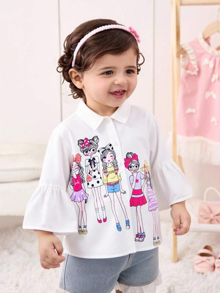 Girls White Ruffle Graphic Shirt