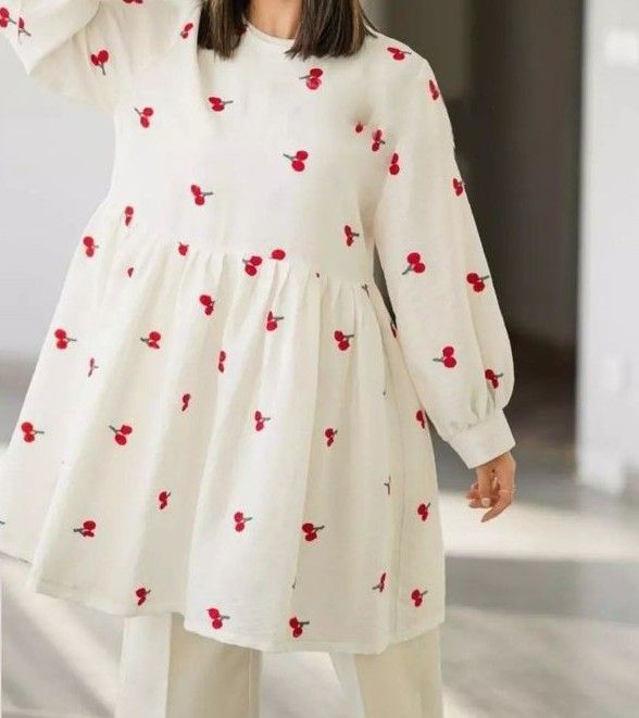 Girls White Cherry Print Ruffle Shirt