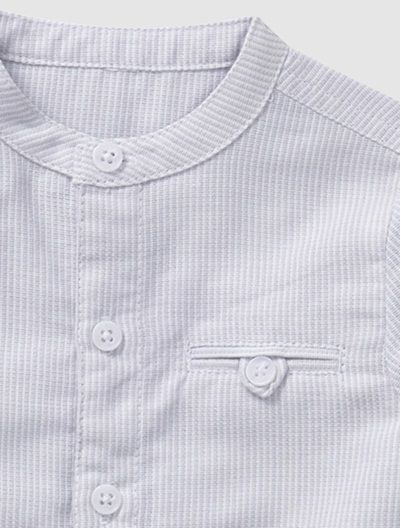 Boys Blue Pinstripe Mandarin Collar Shirt