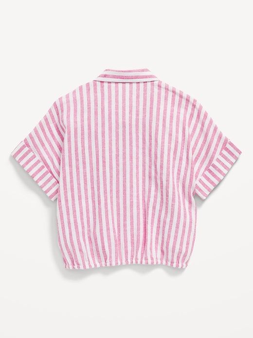 Girls Pink Stripe Tie Hem Shirt