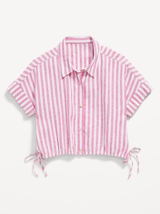 Girls Pink Stripe Tie Hem Shirt