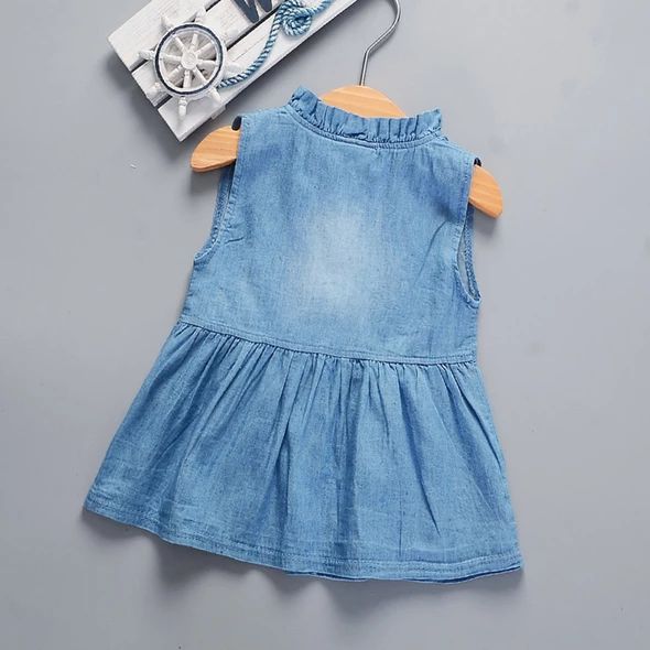 Girls Blue Denim Ruffle Bow Shirt
