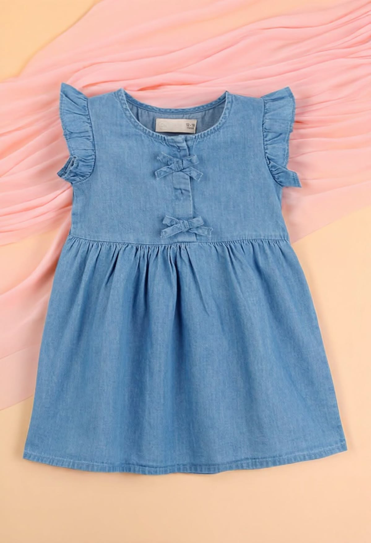 Girls Blue Denim Ruffle Bow Shirt
