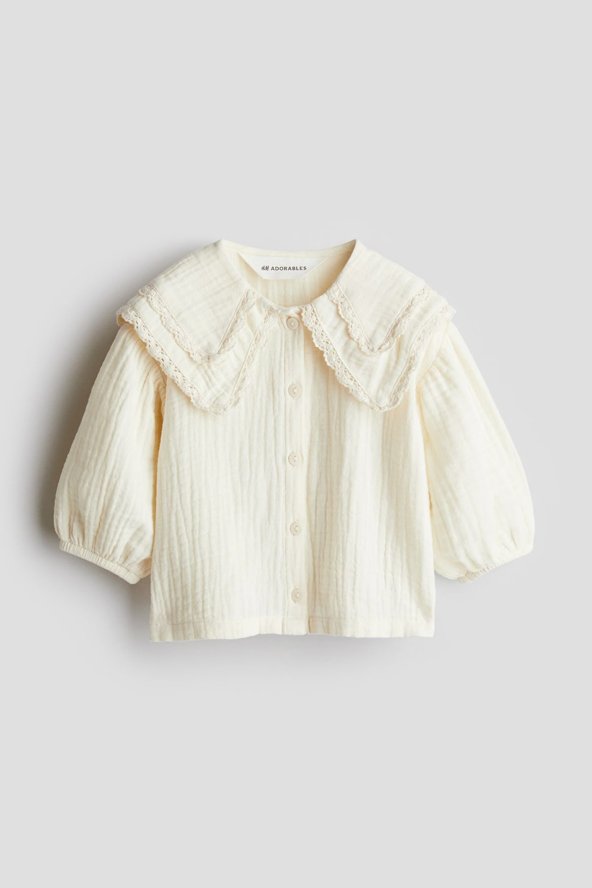 Girls Ivory Lace Collar Long Sleeve Shirt