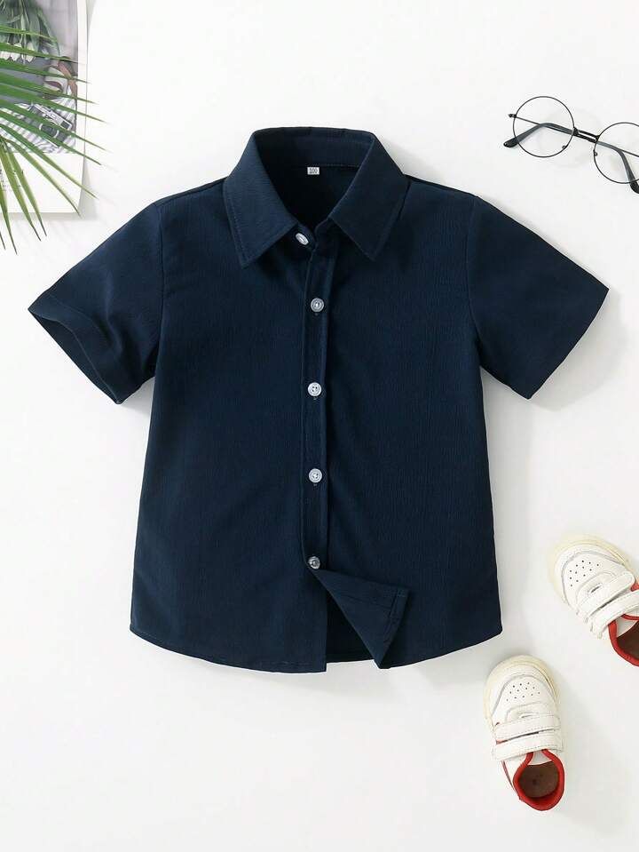 Boys Navy Blue Short Sleeve Shirt