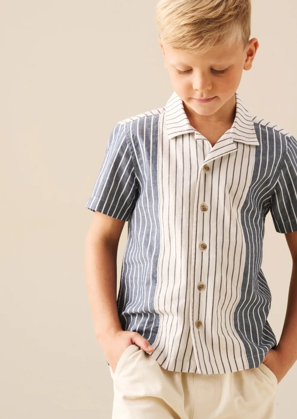 Boys Blue Cream Resort Stripe Shirt