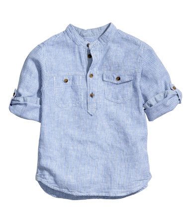 Boys Blue Pinstripe Roll Sleeve Shirt