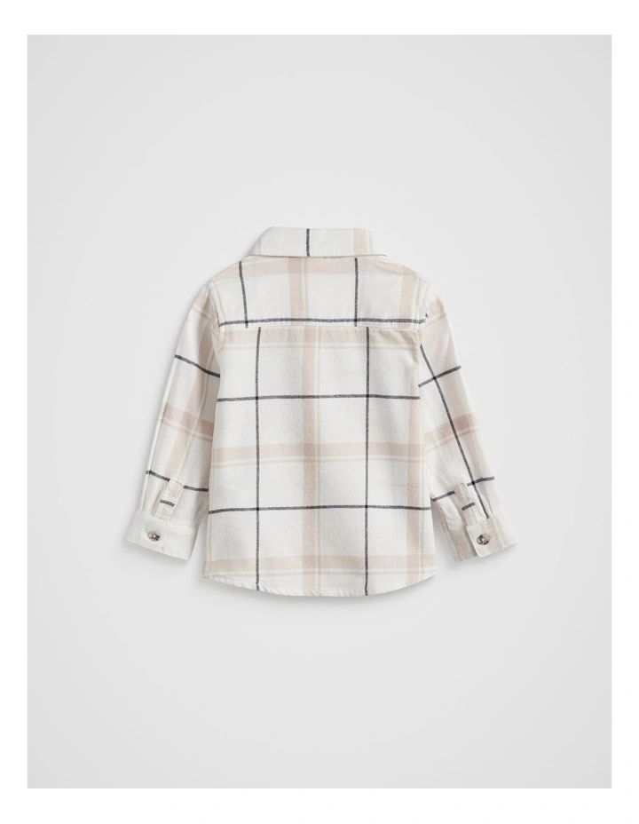 Kids Grey Beige Check Long Sleeve Shirt