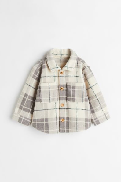Kids Grey Beige Check Long Sleeve Shirt