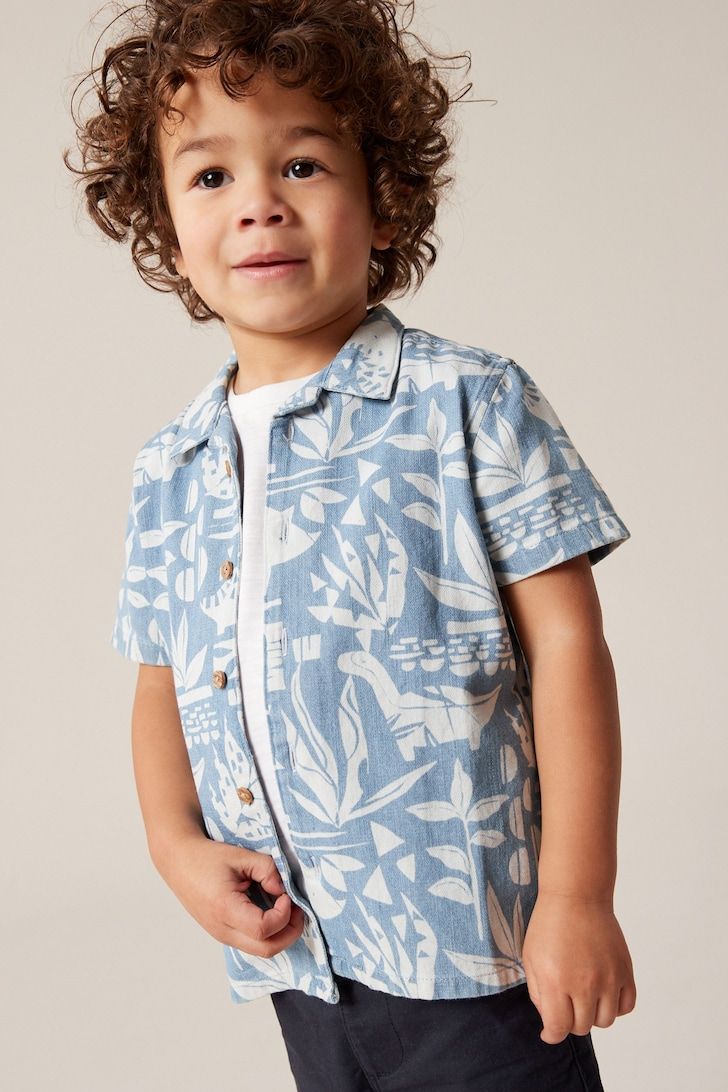 Boys Light Blue Tropical Print Shirt