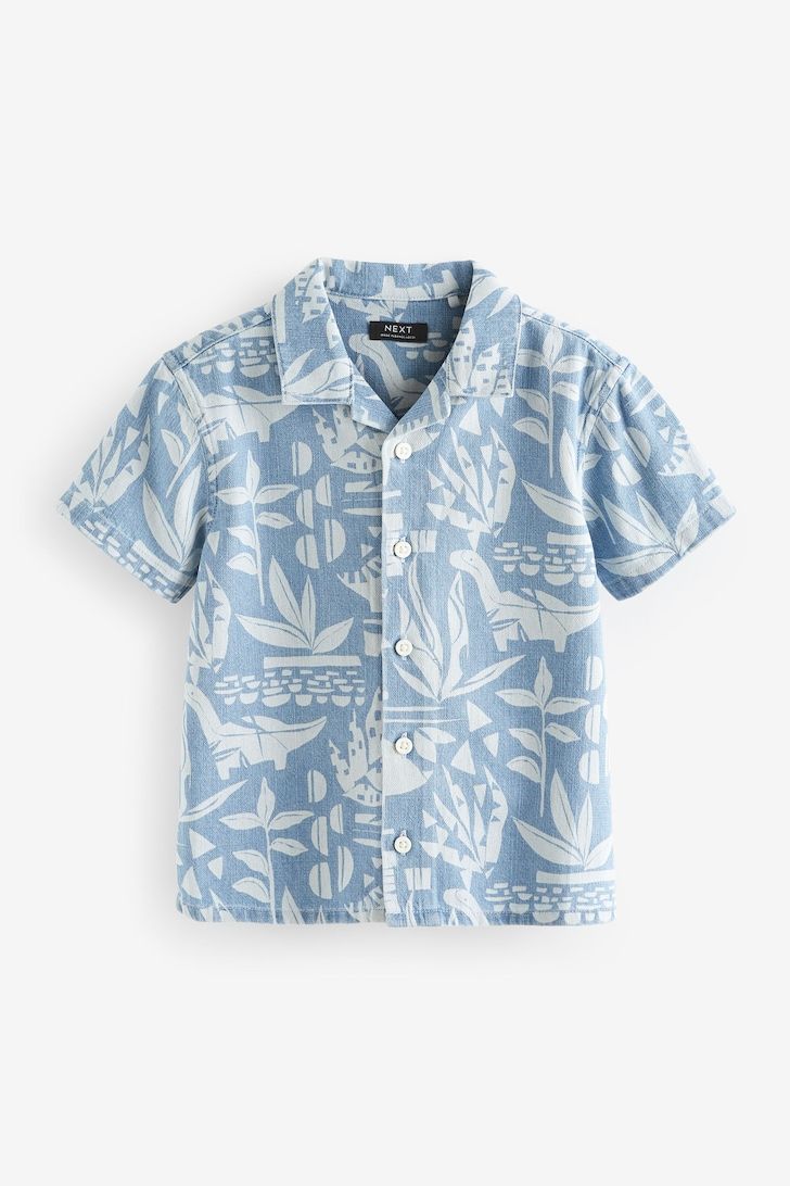 Boys Light Blue Tropical Print Shirt