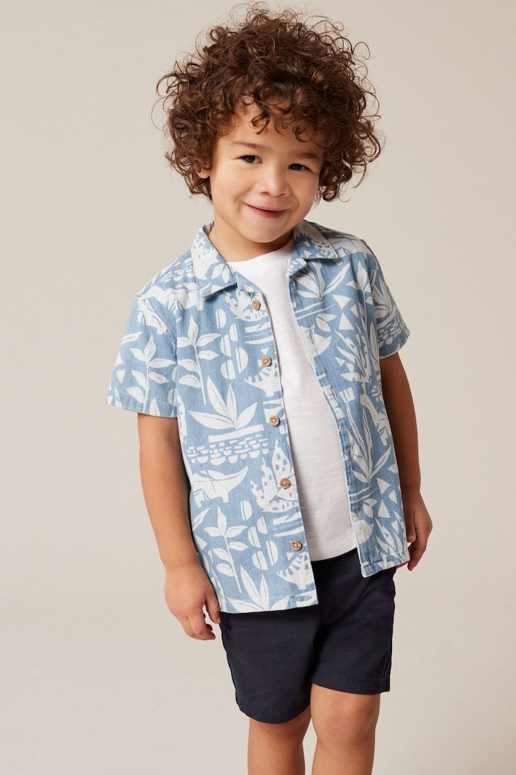 Boys Light Blue Tropical Print Shirt