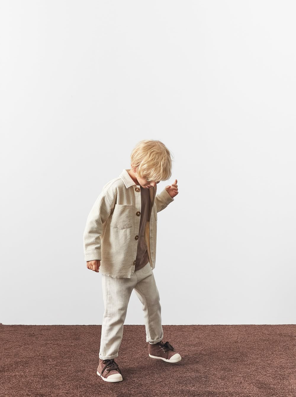Boys Beige Pinstripe Twin Pocket Shirt
