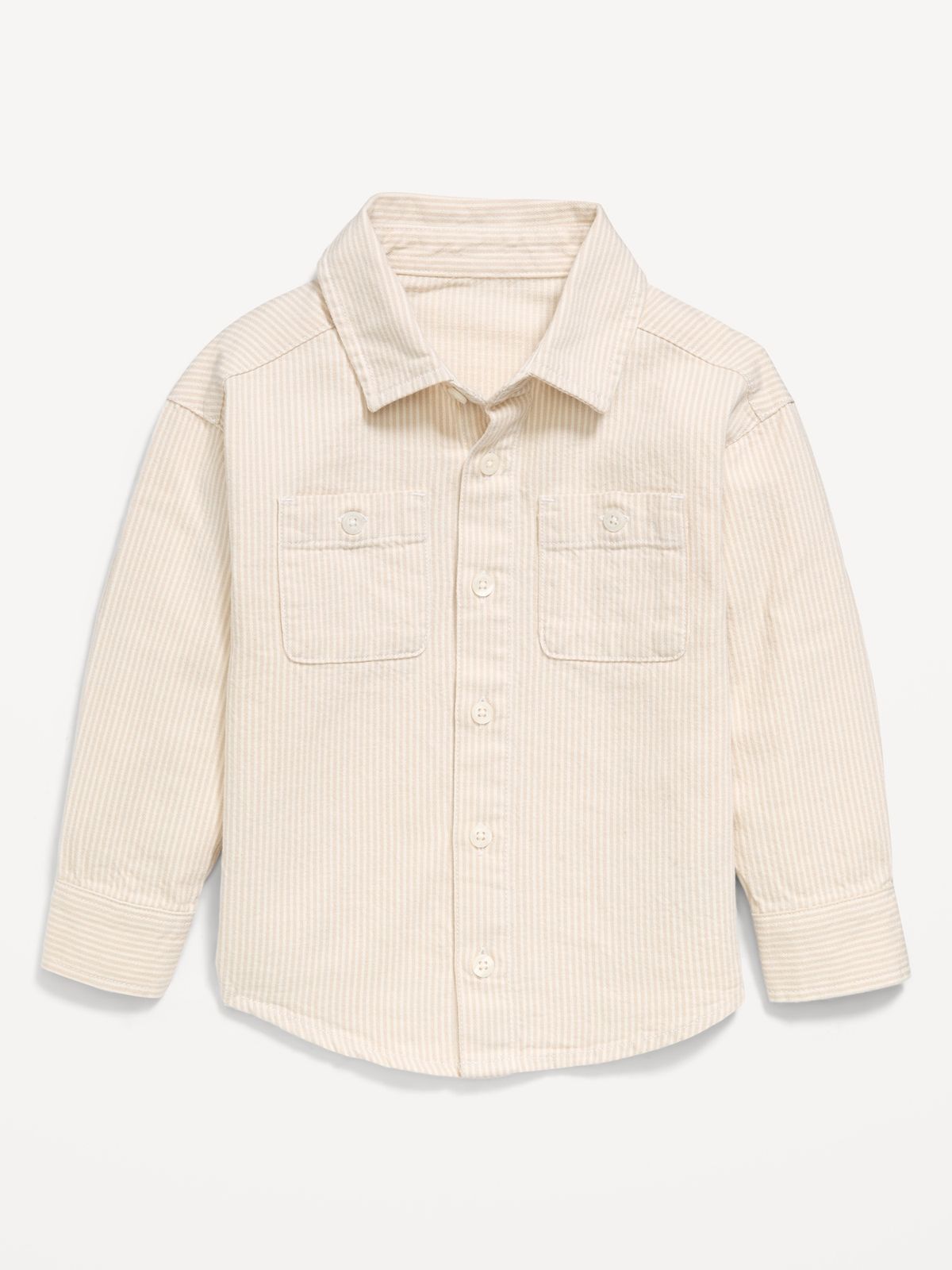 Boys Beige Pinstripe Twin Pocket Shirt