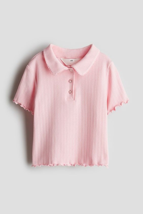 Kids Pink Ribbed Collar T-Shirt