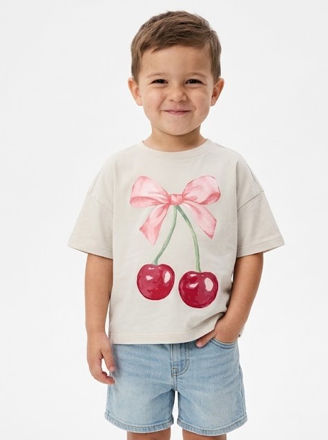 Kids Cherry Bow Printed T-Shirt