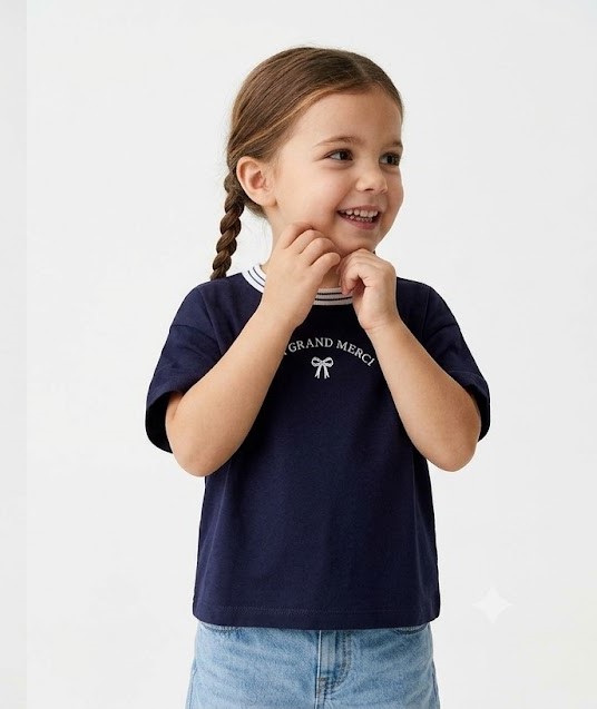 Kids Navy Bow Graphic T-Shirt