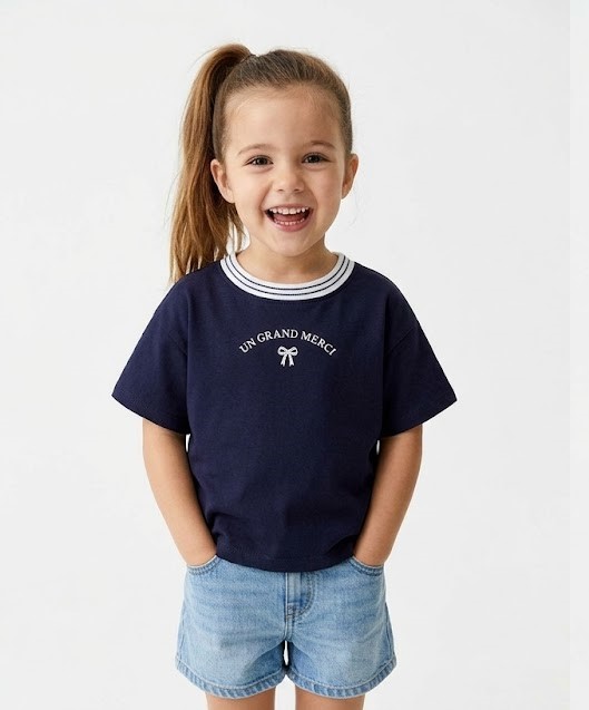 Kids Navy Bow Graphic T-Shirt