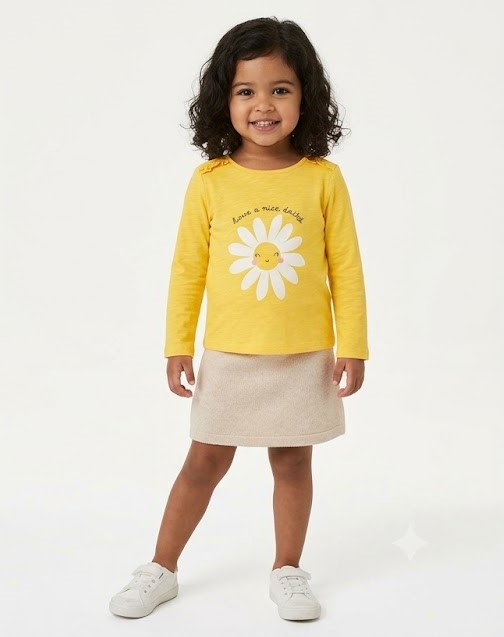Kids Yellow Happy Daisy Long Sleeve T-Shirt