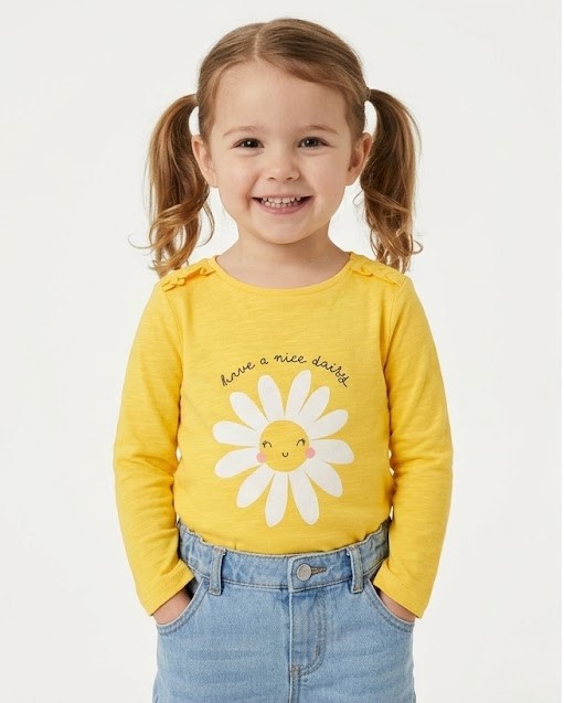 Kids Yellow Happy Daisy Long Sleeve T-Shirt