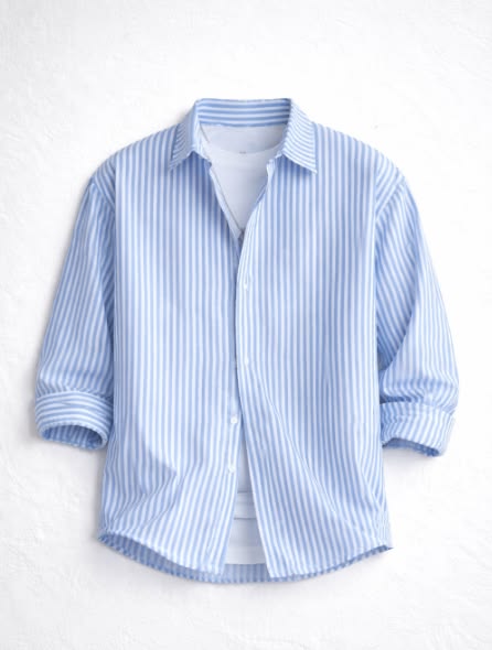 Men's Light Blue Striped Relaxed Casual Shirt