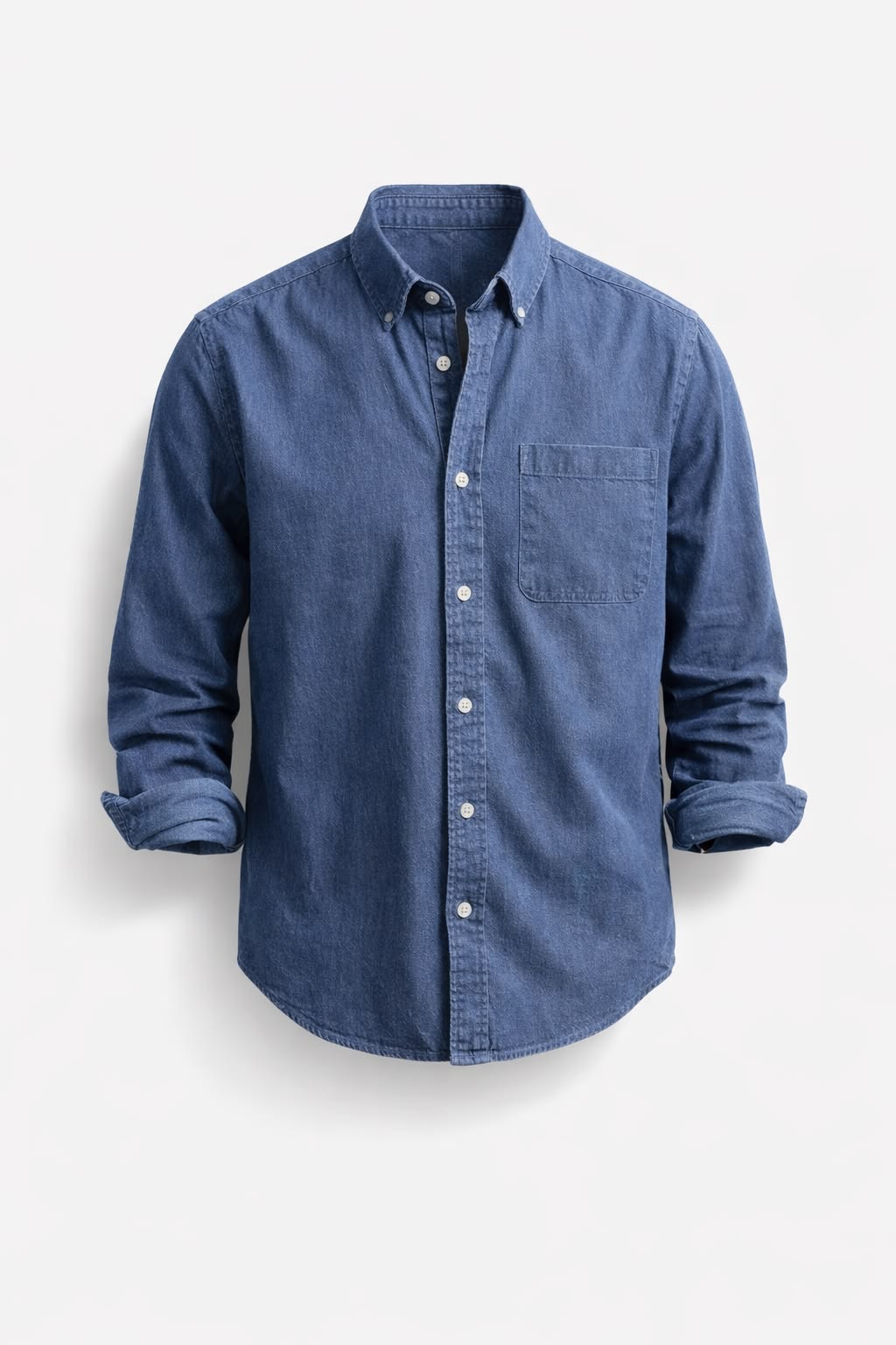 Men's Washed Indigo Denim Oxford Button-Down Shirt